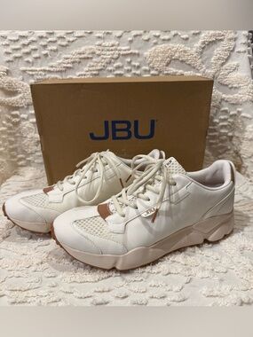 JBU Off-White Sneakers with Tan Accents